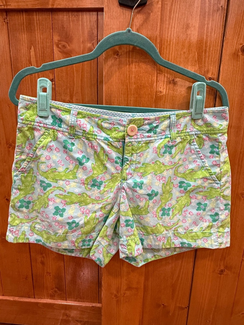 Women’s Green Alligator Print Cotton Shorts